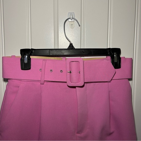 Zara Soft Pink High Waist Ankle Front Pleated Belted Trouser Pants Size Small - Picture 4 of 12